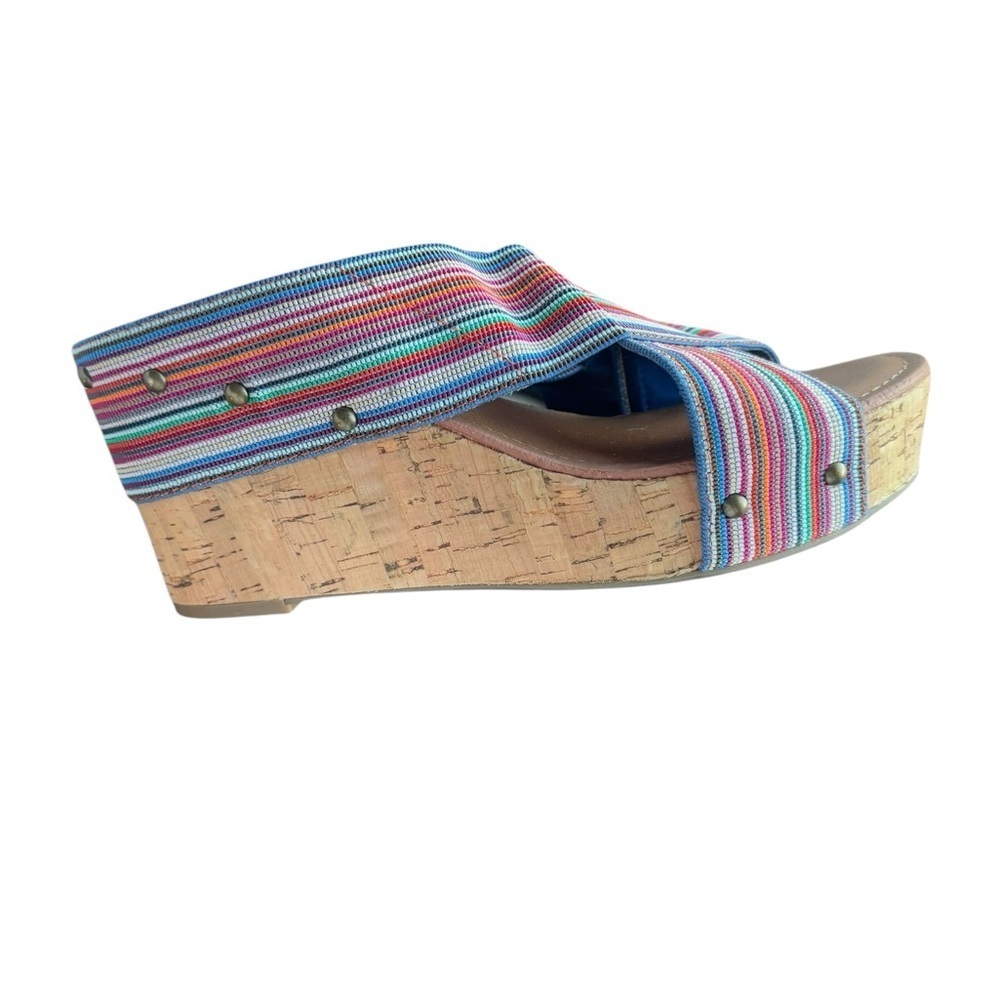 Crown Vintage 9.5 Multicolor Striped Cork Platform Wedge Sandals Boho Festival